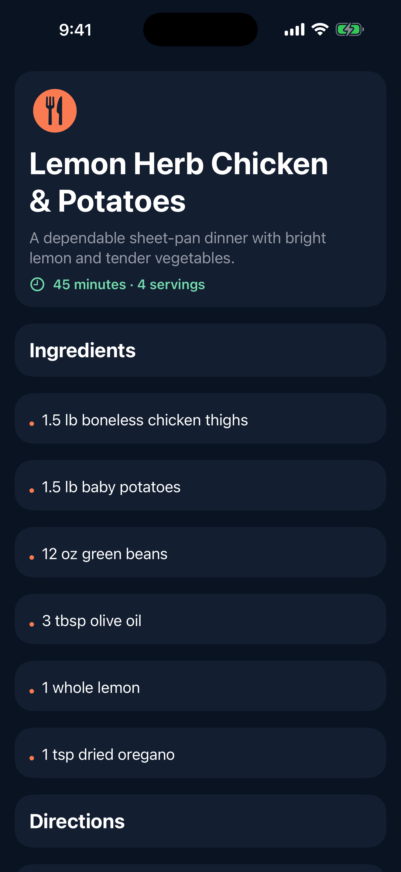Nash Meals app screen 3