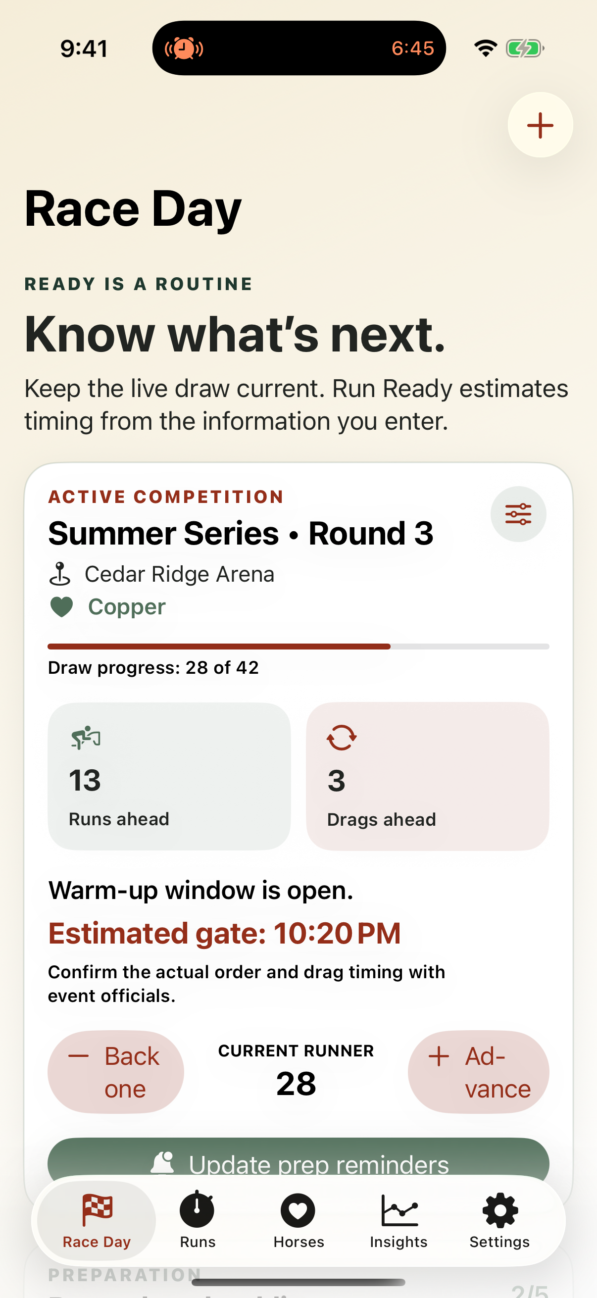 Run Ready app screen 2