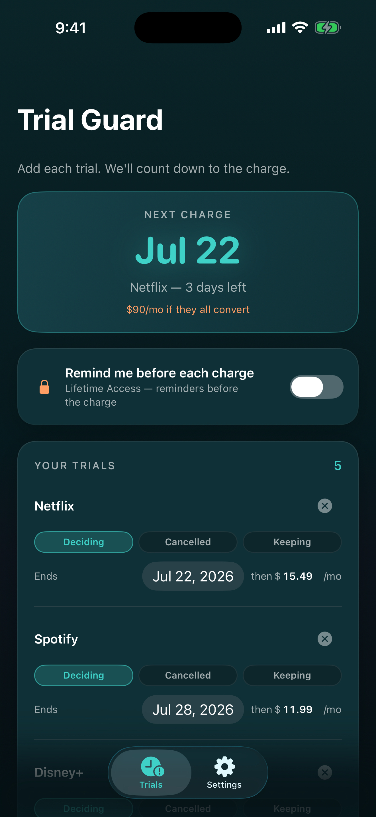 Trial Guard app screen 2